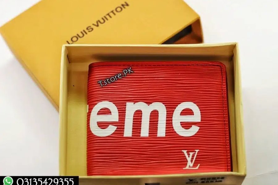 LV Supreme Red Men&#39;s Wallet with box DHA Phase 1, Karachi