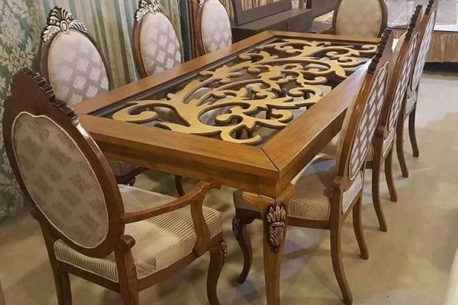 8 Seater Dining Table Set with elegant Wooden Design & Work