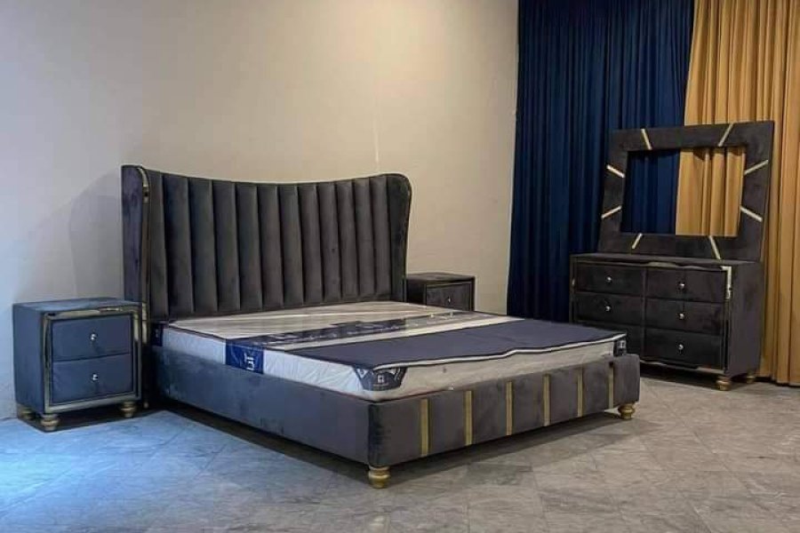 Grey Color Bedroom Set with 2 Side tables and Dressing Table