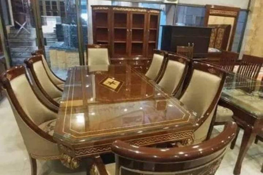 8 Seater Dining Room Set--Dinning Chairs  Set with Wooden +Glass Dinning Table