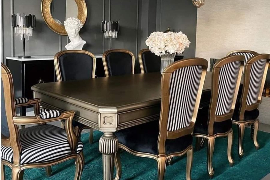 8 Seater Dining Room Set with Wooden Table and Classy Chair design