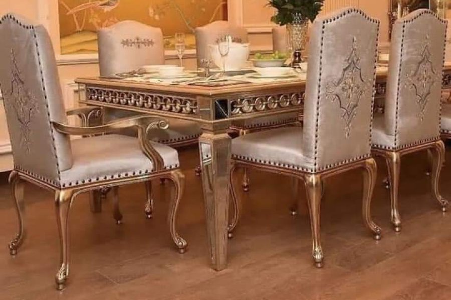 Dining Room Set--8 Seater Dining Room Set with Wooden Table and Unique Chair