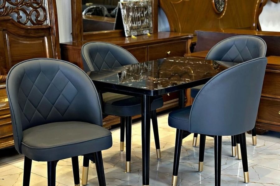 4 Seater Dining Room Set -Dining Table with 4 Chairs( Top High Glass Table) Chair Base made with Solid