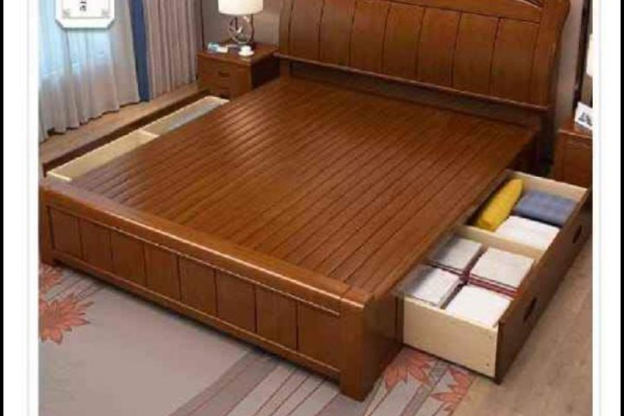 Wooden Bed with Dressing Table and  2 Side Tables