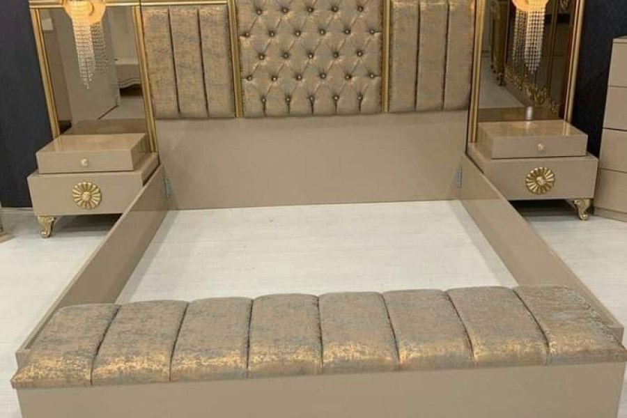 Wooden Bed with 2 Side Tables ( having Mirror design)
