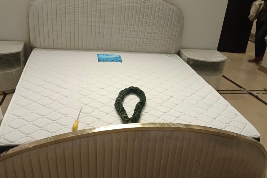 Wooden Bed with Side Tables