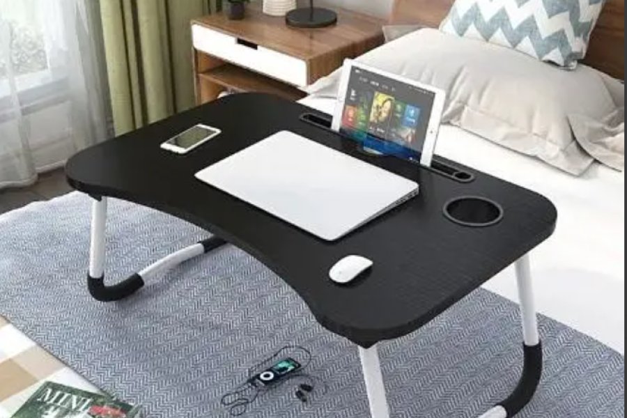 Foldable Wooden Gaming Laptop Table for Bed with Tablet Holder