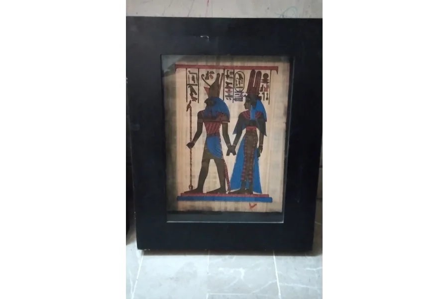 Home Decor Wall Mount framVintage Egyptian Payprus Painting of Pharos