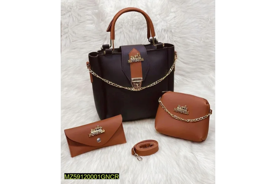 PU Leather Plain Hand Bag For Girls and Woman - Pack Of 3-0