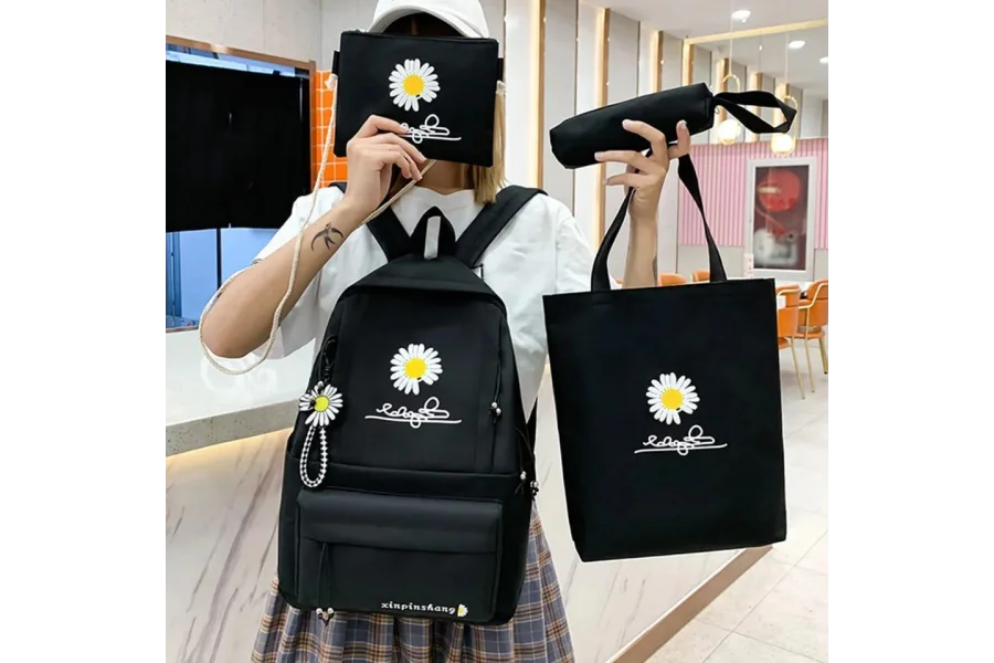 4 Pcs Floral Design Bag Set For Girls