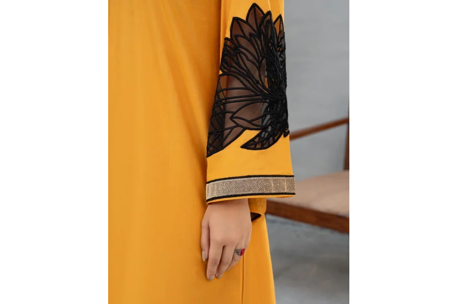 SUMMER LILEN STUFF WITH EMBROIDERY  2Pc Set Yellow Color