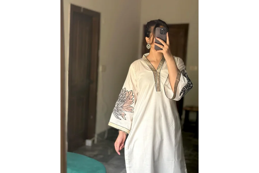 SUMMER LILEN STUFF WITH EMBROIDERY  2PC SET-0