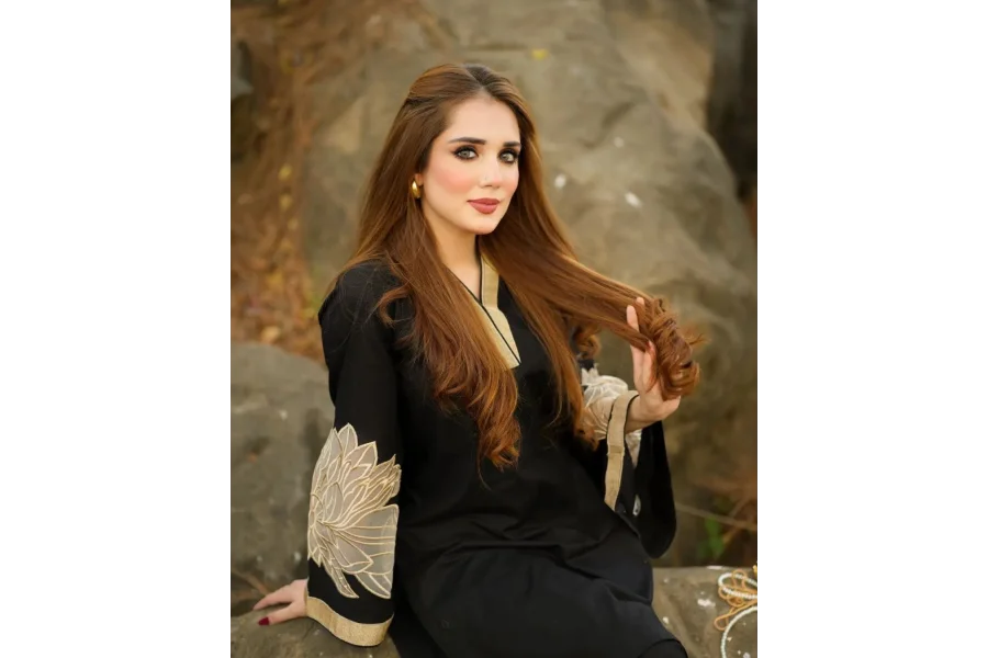 SUMMER LILEN STUFF WITH EMBROIDERY 2 Pc Set Black