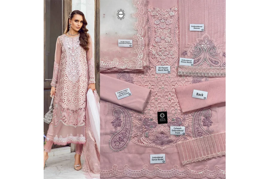 Maria B Embroidered Luxury Lawn Collection- Tea Pink