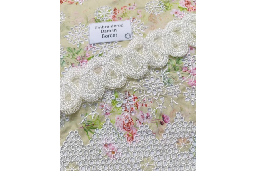 Baroque Digital Printd سوئس لان چکنکاری مجموعہ -TeaGreen/Pink