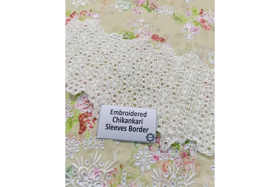 Baroque Digital Printd سوئس لان چکنکاری مجموعہ -TeaGreen/Pink