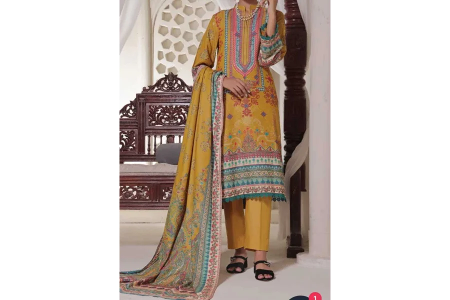 تھری پیس ڈیجیٹل پرنٹ شدہ بغیر سلے ہوئے کرنڈی سرمائی لباس-0