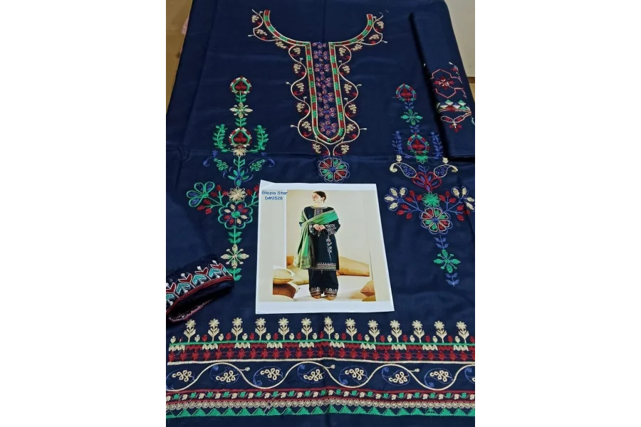 3 PCS WOMENS UNSTICHED Dhanak Embroidered Suit-0