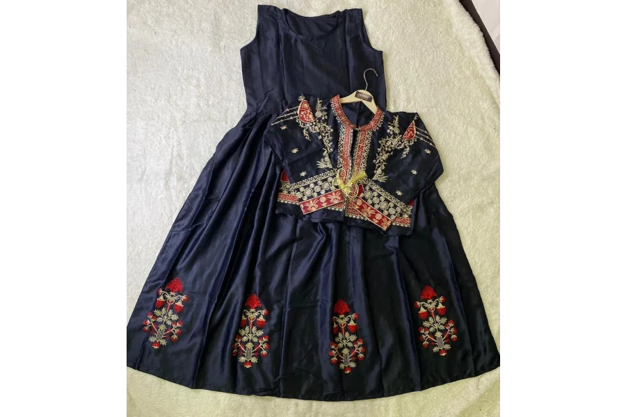 2 Pcs Womens Stitched Shamoz Silk Embroidered Maxi