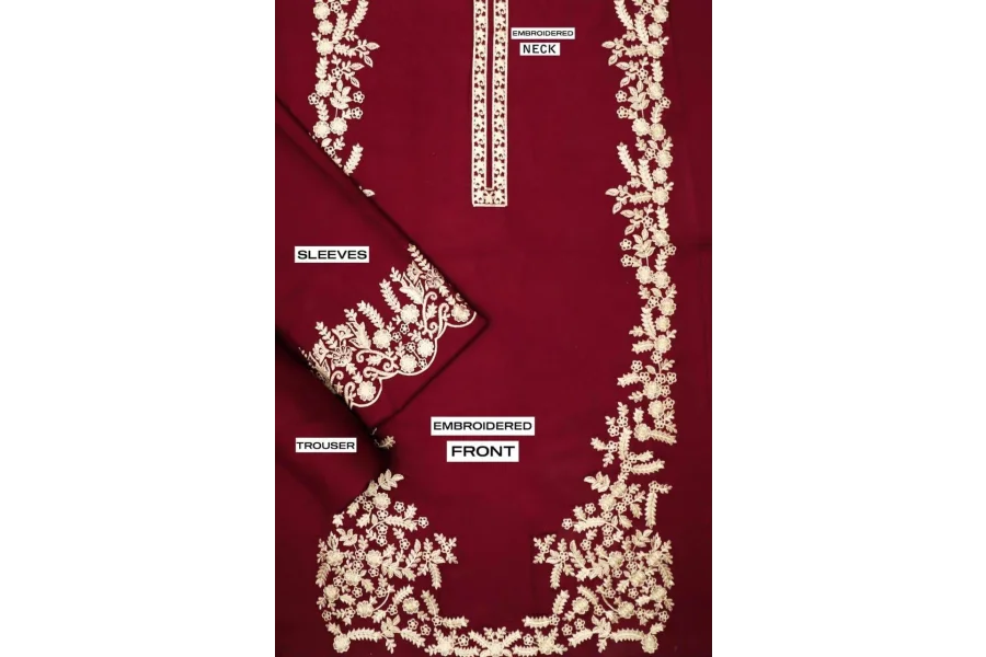 2 پی سیز خواتین کا بغیر سلے ہوئے دھنک کڑھائی والا سوٹ