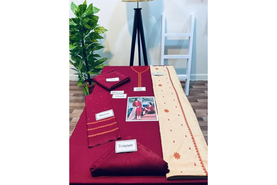 3 Pcs Women&#39;s Unstitched Dhanak Embroidered Suit-0