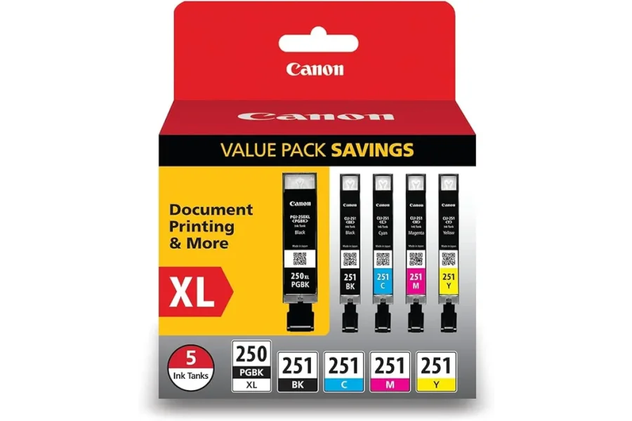 Canon PGI-250 XL / CLI-251 5-Pack Ink Cartridge Tank Value Pack-0