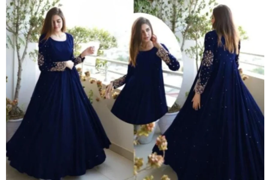 3-Piece Heavy Embroidered Gown with Pearls, Maxi, and Trouser