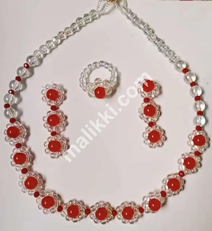 Red & White Pearl Nacklace set
