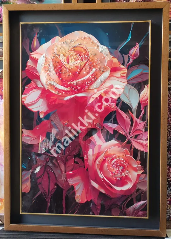 Unique Flower Red And Orange Frame For Wall 2x4 ft Resin Art