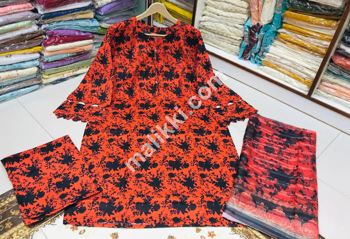 Lawn Fabric Shalwar Kameez Suit for Ladies-0