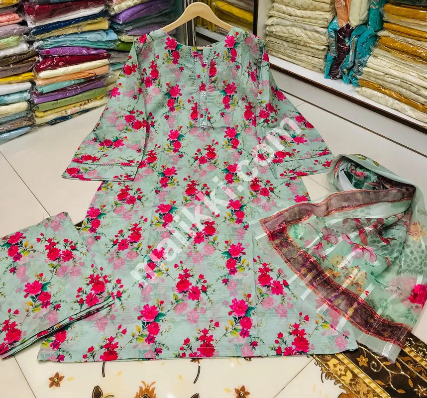 Lawn Fabric Shalwar Kameez Suit for Ladies-0