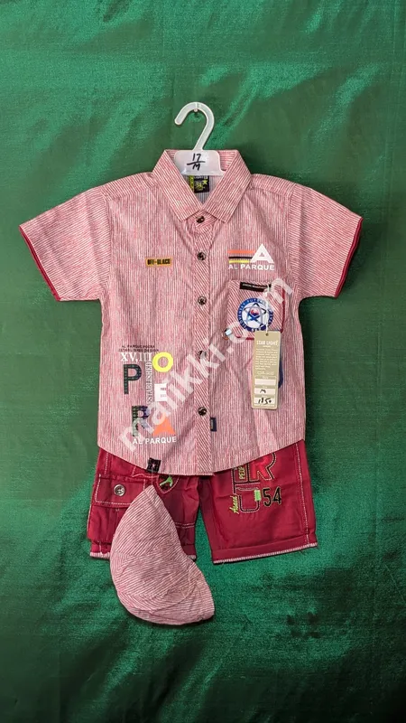 Kids Pent Shirt With Cap Red-0