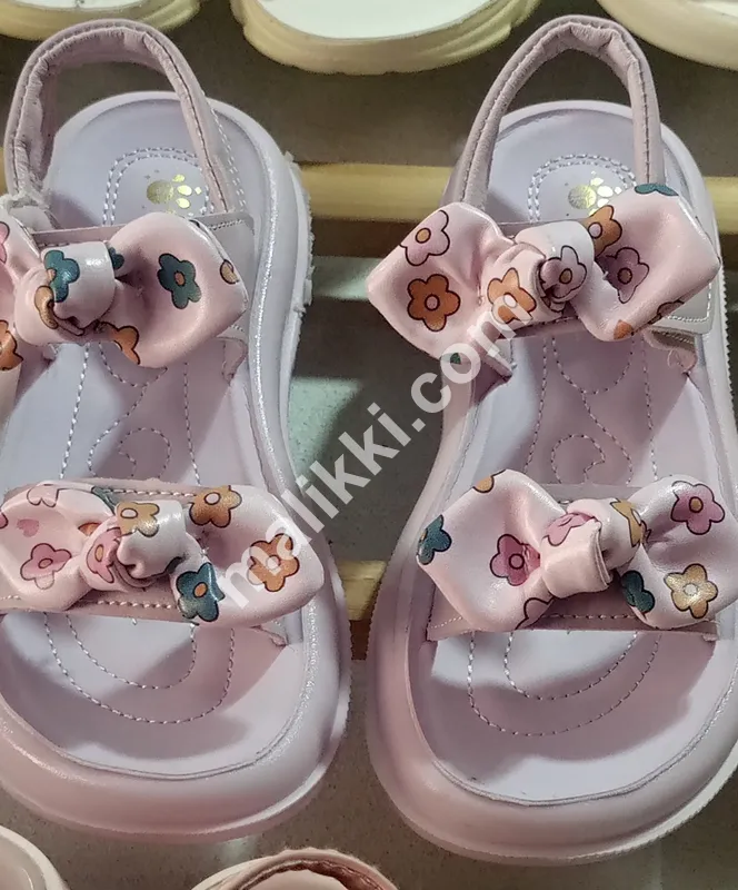Pink Sandal For Girls with Floral Ribbon-0