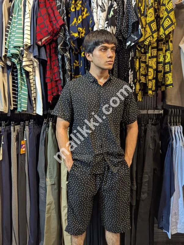 Linen Black Dotted Tracksuit-0