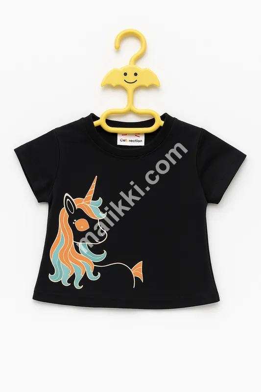 Black Unicorn Graphic Tee for Girls