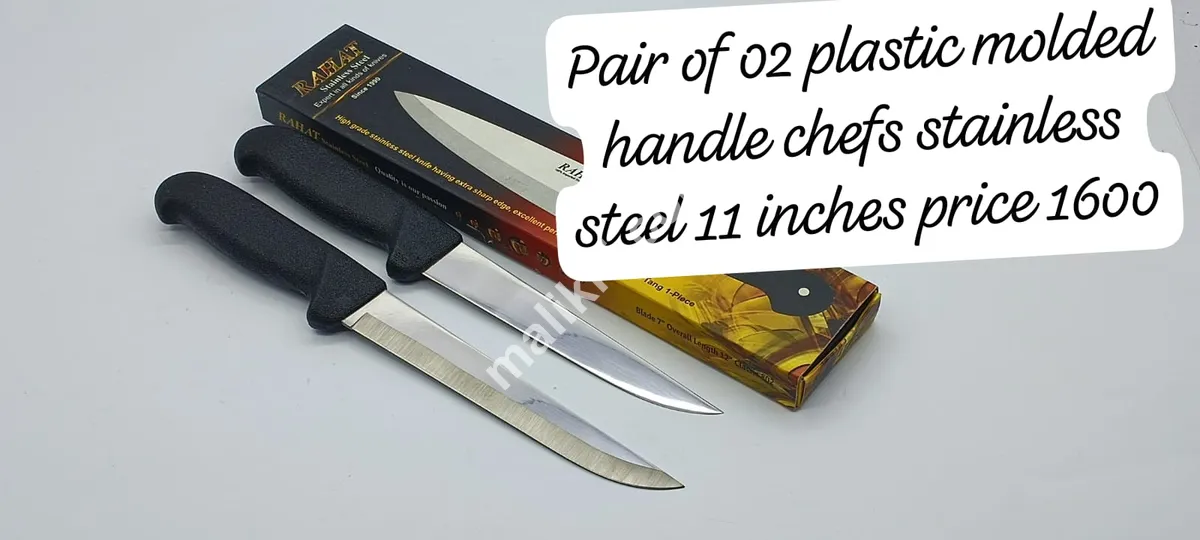 Pair of Plastic Molded Handle Chef Stainless Steel Knife