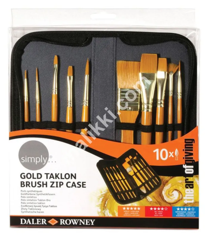 Daler-Rowney Simply Gold Taklon Acrylic 10 Brush Set in Zip Case