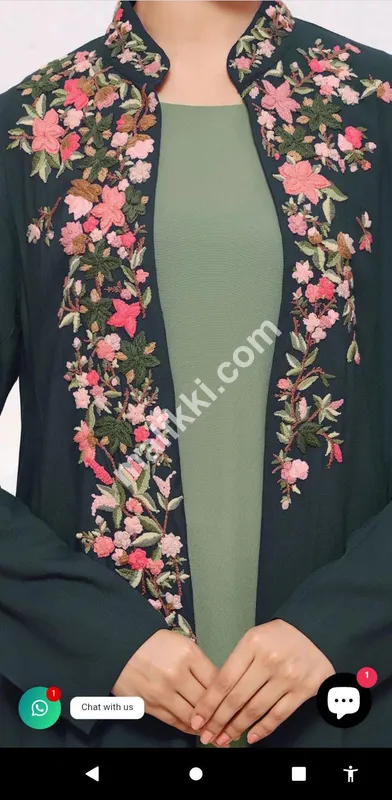 منجن جارجٹ ڈبل لیئر کڑھائی والا عبایا-0