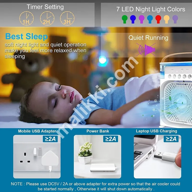 BIG Portable Fan Mini Air Cooler USB Type C Night Light Water Mist Fan