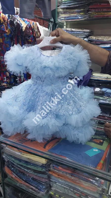 blue Barbie Frock for Baby Girls