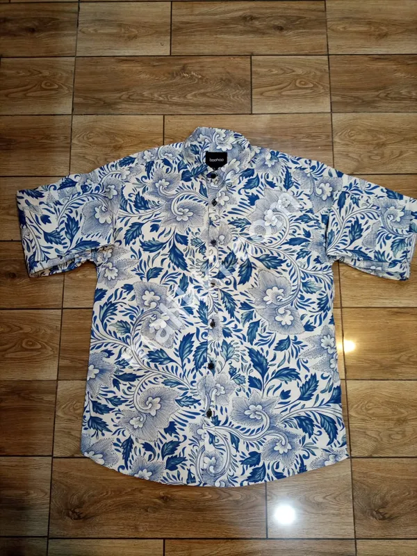 Bohoo Blue White Floral Casual Shirt