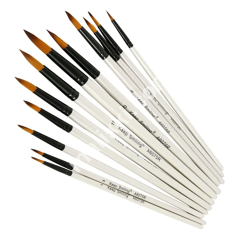 Paint Brush Set Round White(12 Pcs) Keep Smiling-0