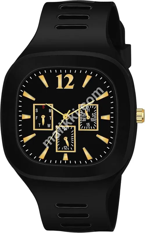 Stylish Black Silicone Strap Watch For Men With Square Dial