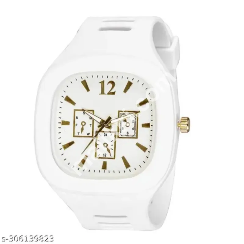 Stylish Black Silicone Strap Watch For Men With Square Dial