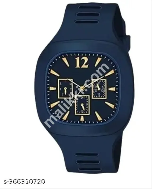 Stylish Black Silicone Strap Watch For Men With Square Dial