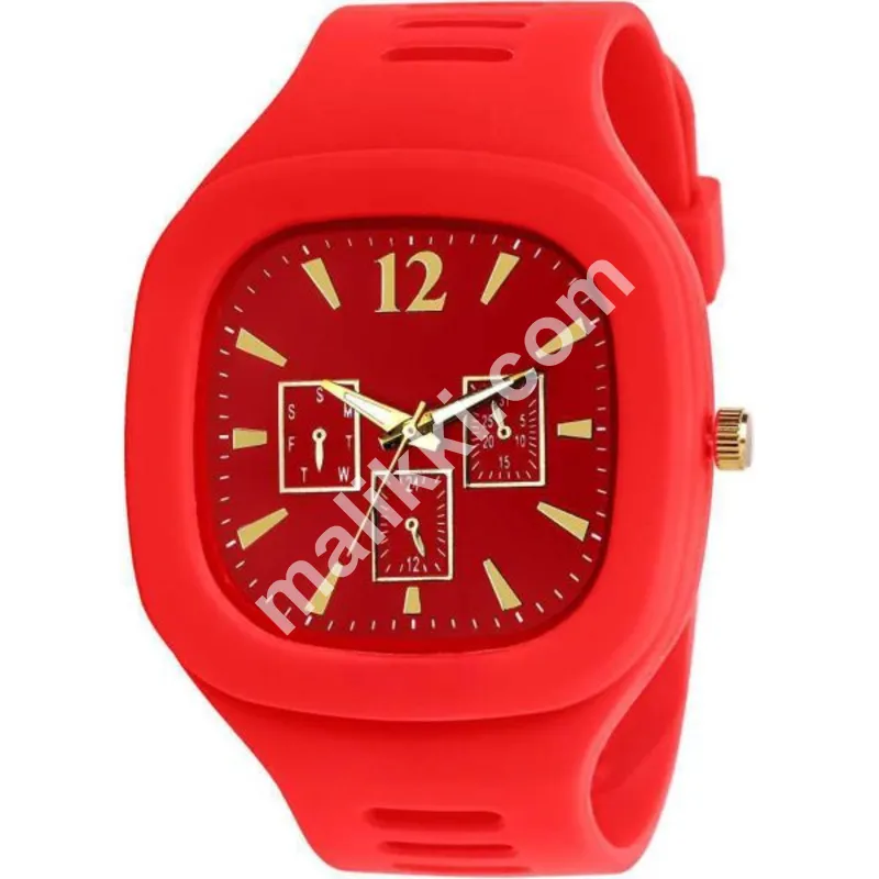 Stylish Black Silicone Strap Watch For Men With Square Dial