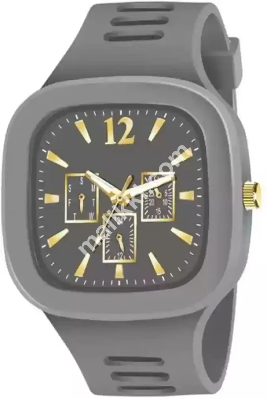 Stylish Black Silicone Strap Watch For Men With Square Dial