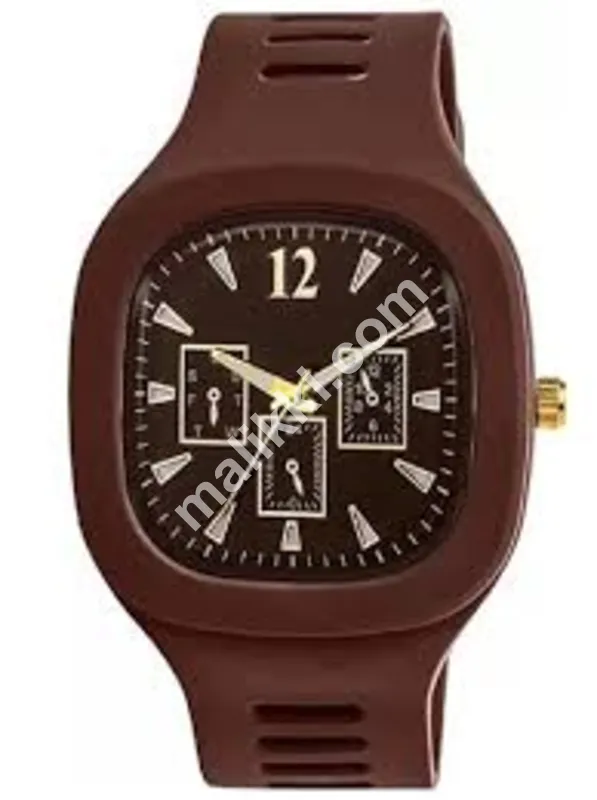 Stylish Black Silicone Strap Watch For Men With Square Dial