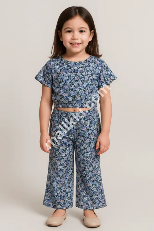 Blue Flowers Premium Kids Casual Dress
