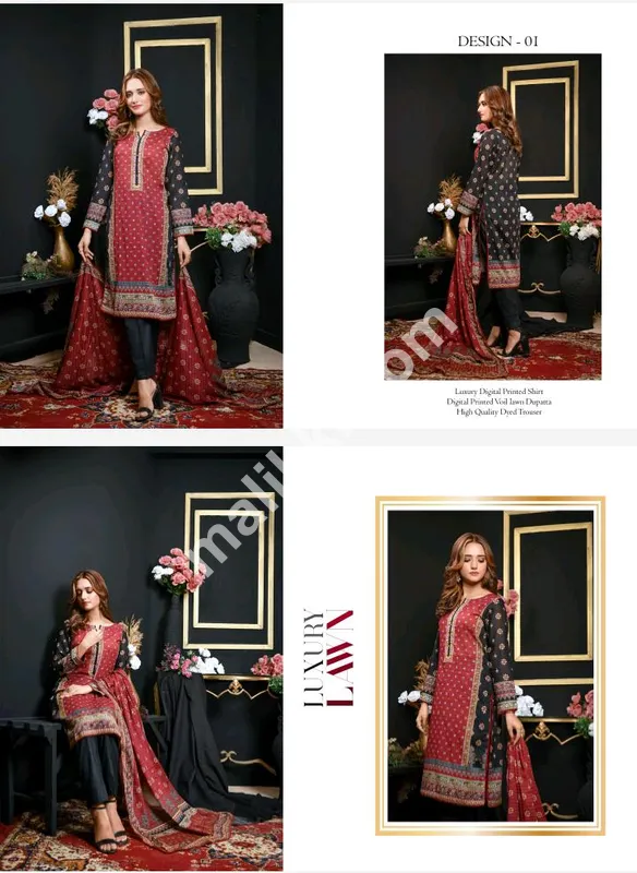 جاور آرٹس لگژری پرنٹ شدہ لان 3 پی سی ایس بغیر سلے ہوئے سوٹ-0